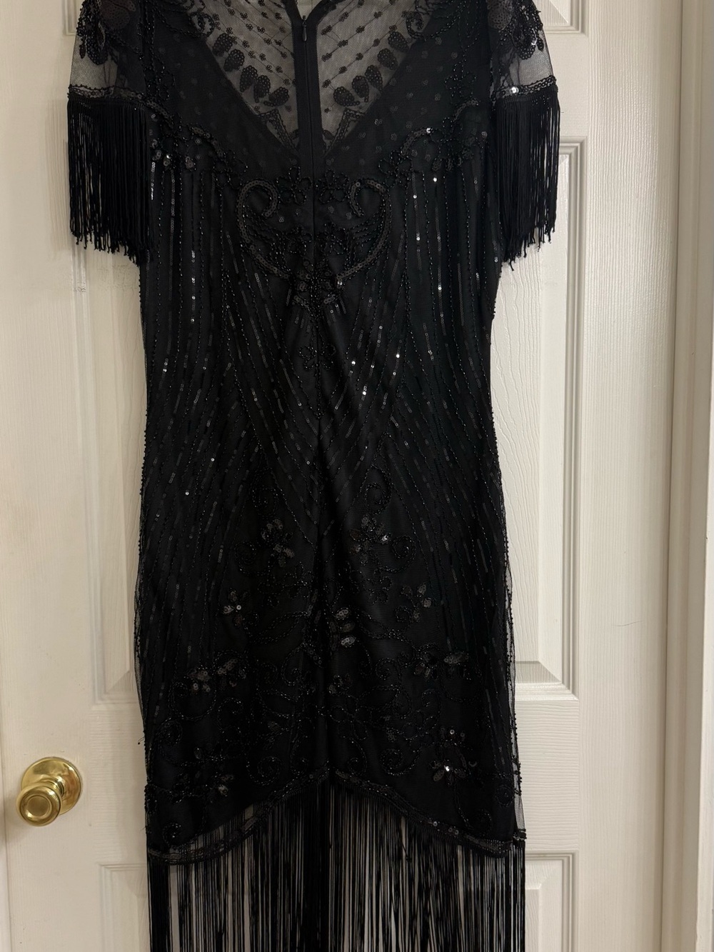 Unique Vintage Nadine Black Beaded Fringe Flapper Dress L 10/12 - Picture 7 of 7